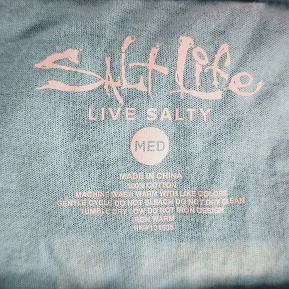 Salt Life Live Salty Pastel Green Yellow Cotton Cap Sleeve Palm Promenade Tee M - Picture 14 of 16